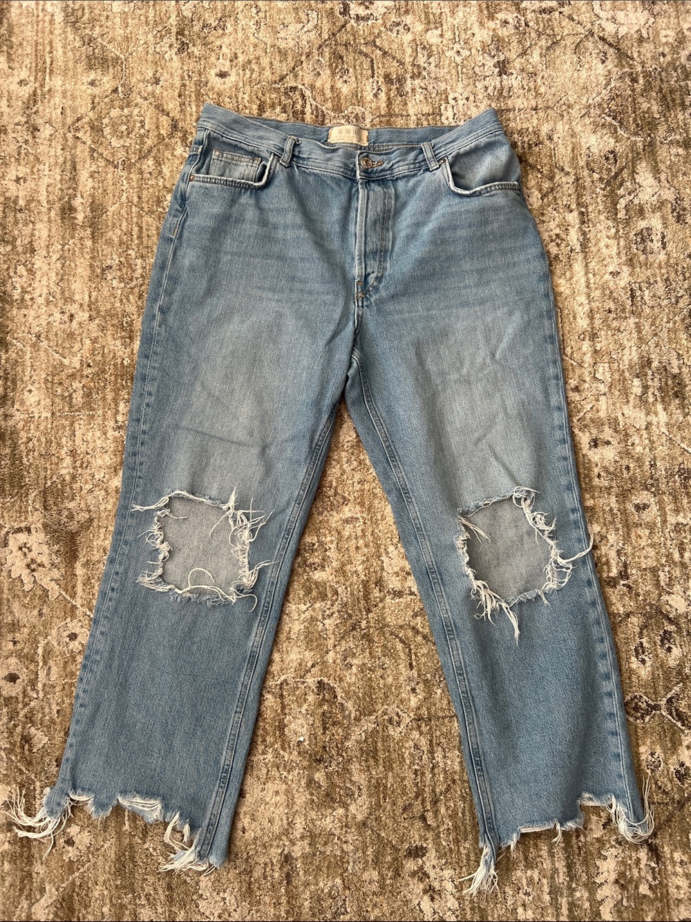 We The Free People Maggie Ripped Cropped Jeans Womens 31 Midrise Straight - Picture 2 of 12